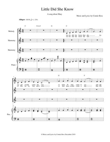 Little Did She Know - Mary -  vocal trio and piano