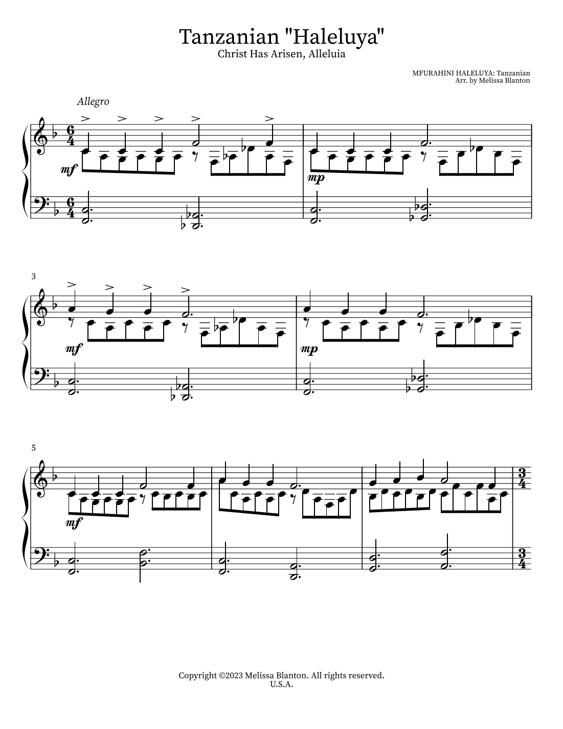 Tanzanian Haleluya (arr. Melissa Blanton)