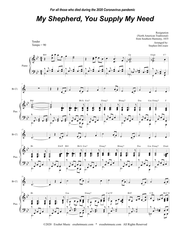 My Shepherd, You Supply My Need (for Bb-Clarinet solo and Piano) (arr. Stephen DeCesare)