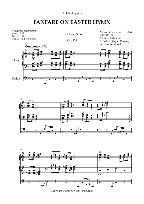 Fanfare on Easter Hymn, Op. 229 (Organ Solo) by Vidas Pinkevicius