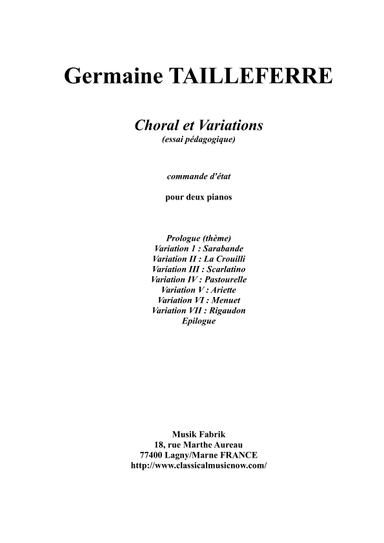 Germaine Tailleferre : Choral et Variations for two pianos