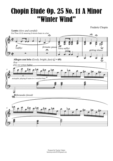 Winter Wind by Chopin - Etude Op. 25 No. 11 in A minor (arr. Teacher Valarie)