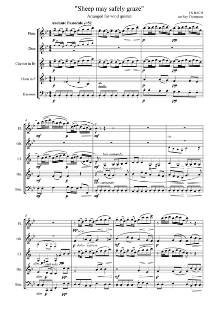 Bach: Sheep may safely graze - wind quintet (arr. Ray Thompson)