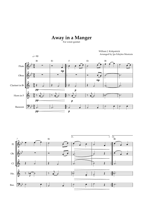 Away in a Manger for Wind Quintet (arr. JPS  Edições Musicais)