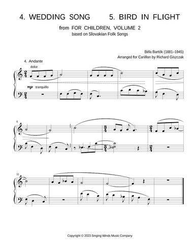 For Children, Volume 2: 4. Wedding Song, 5. Bird in Flight (arr. Richard Giszczak)