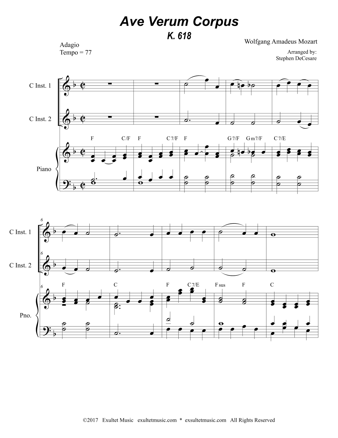 Ave Verum Corpus (Duet for C-Instruments - Piano Accompaniment) (arr. Stephen DeCesare)