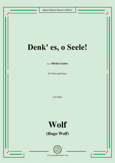 Wolf-Denk es,o Seele!in d minor,IHW 22 No.39,from Morike-Lieder,for Voice and Piano (arr. Open Cloud)