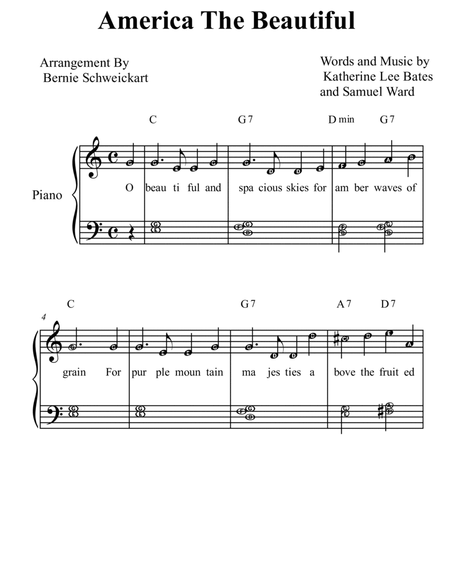 America The Beautiful (BIG NOTE VERSION) EASY (arr. Bernie Schweickart)