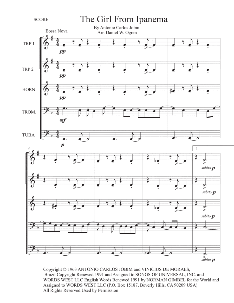 The Girl From Ipanema (garôta De Ipanema) (arr. Daniel W. Ogren)