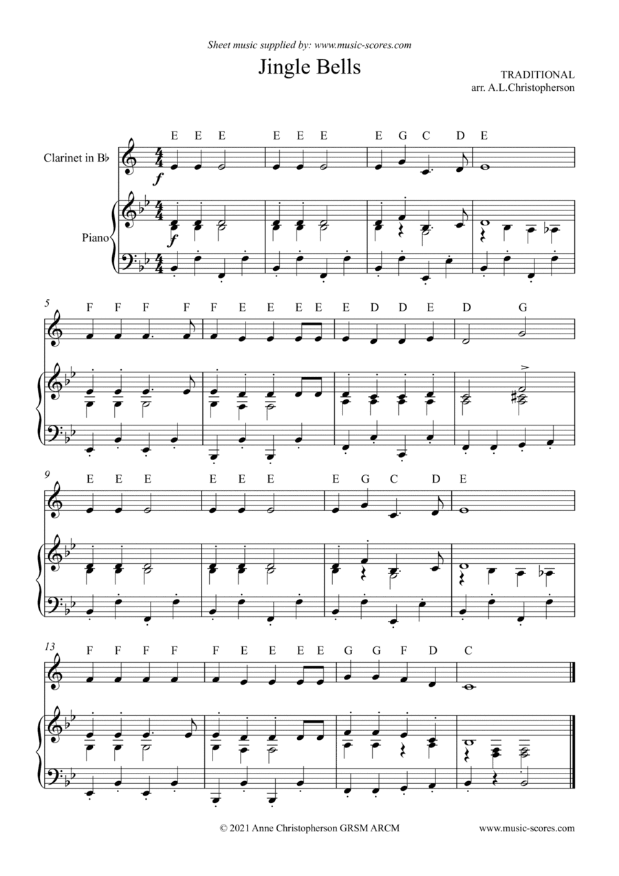 Jingle Bells - Very Easy Clarinet (arr. Anne L Christopherson GRSM ARCM)