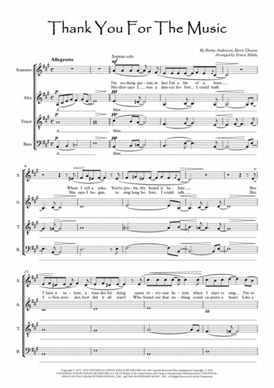 Thank You For The Music (arr. Erni Miklic)