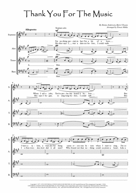 Thank You For The Music (arr. Erni Miklic)