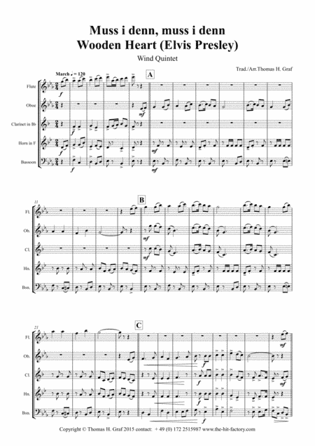Muss i denn, muss i denn, zum Städele hinaus - Wooden Heart (Elvis Presley) - Wind Quintet (arr. Thomas H. Graf)