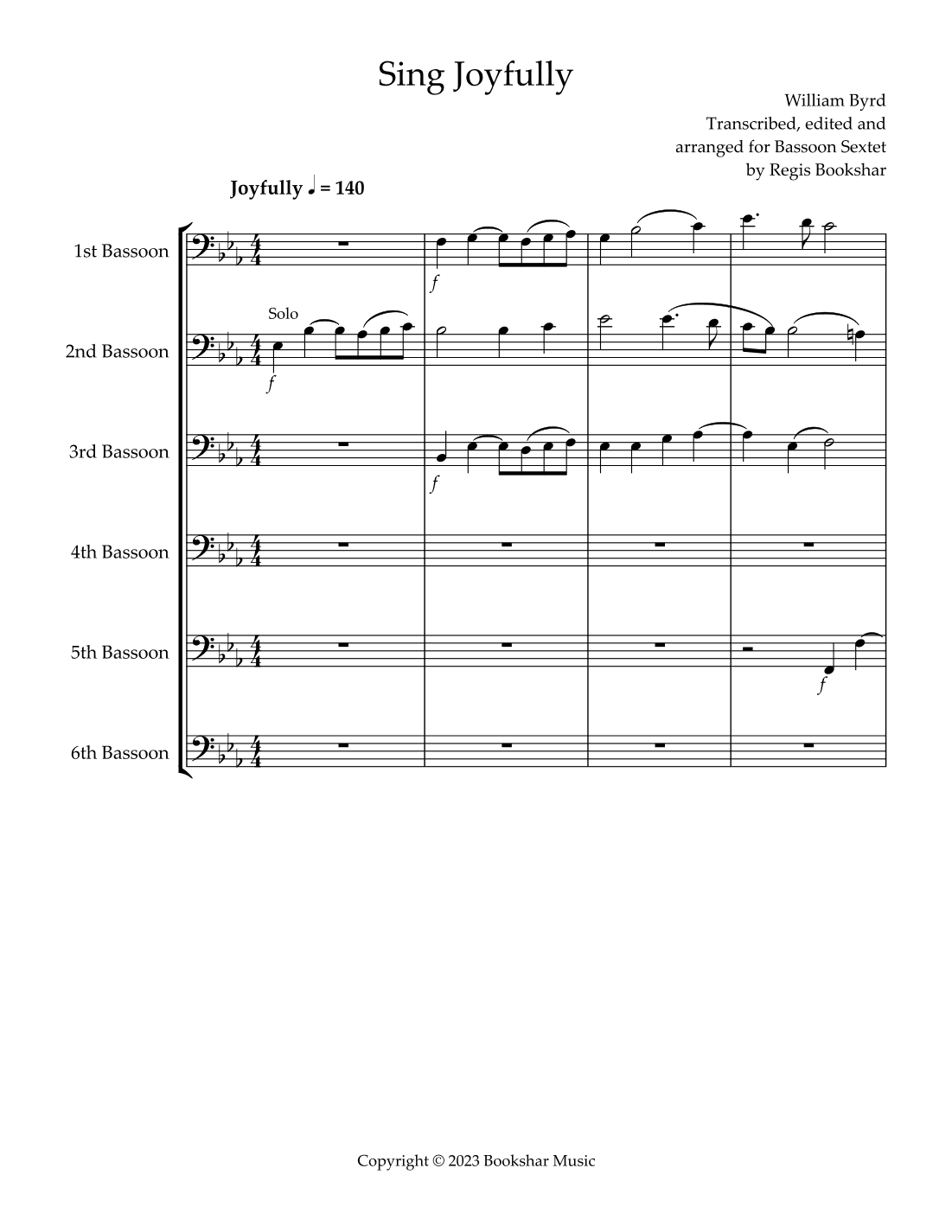 Sing Joyfully (Eb) (Bassoon Sextet) (arr. Regis Bookshar)