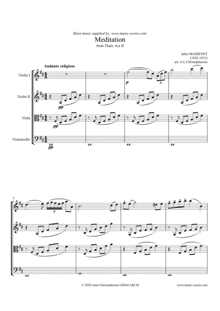 Meditation from Thais - String Quartet (arr. Anne L. Christopherson GRSM ARCM)