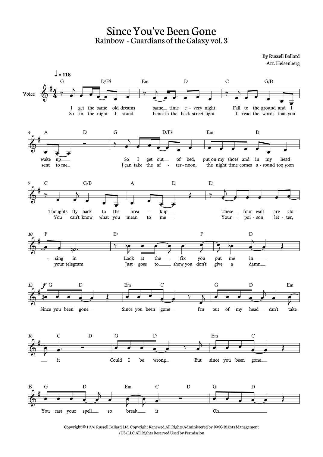 Since You've Been Gone (arr. Heisenberg)