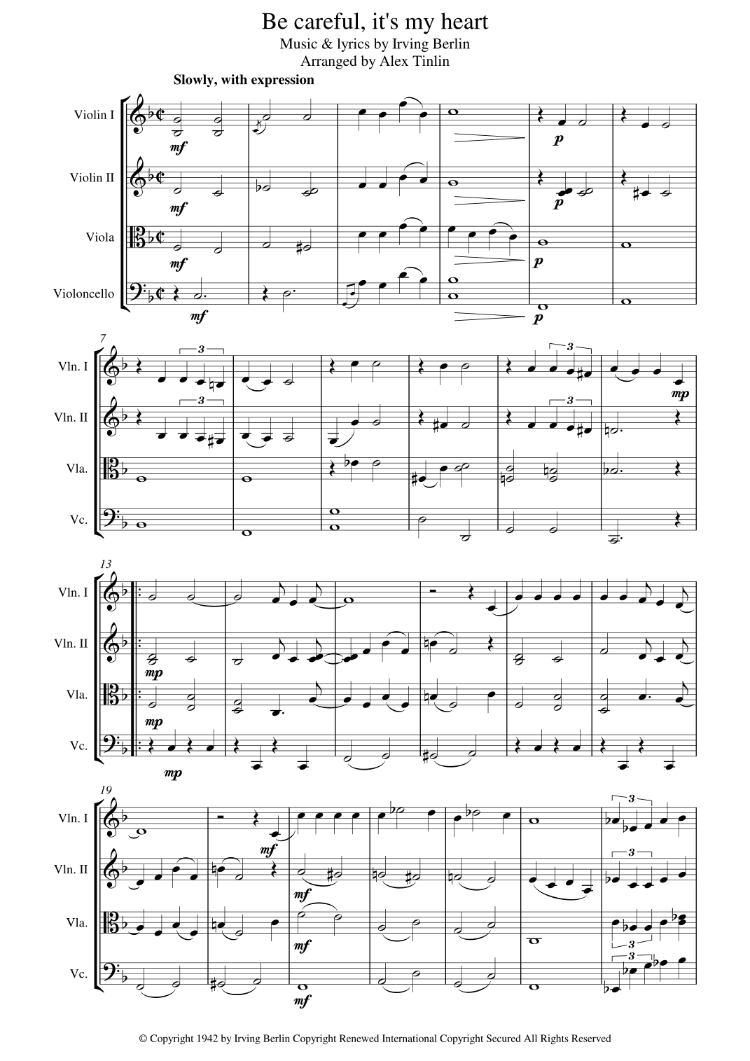 Be Careful, It's My Heart (arr. Alex Tinlin)