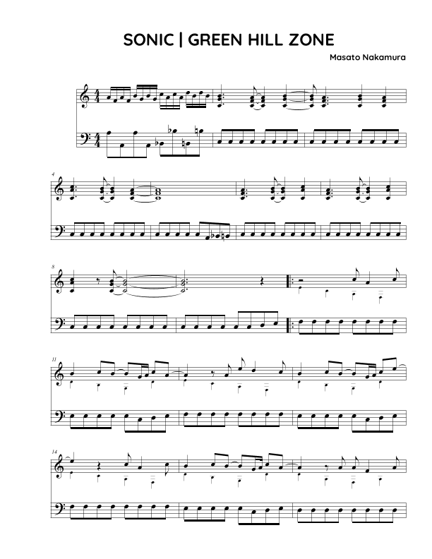Up On The Green Hill From Sonic The Hedgehog Green Hill Zone (arr. Fake book Guy)