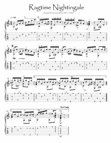 Nightingale Rag fingerstyle guitar (arr. PianoSheetNow)