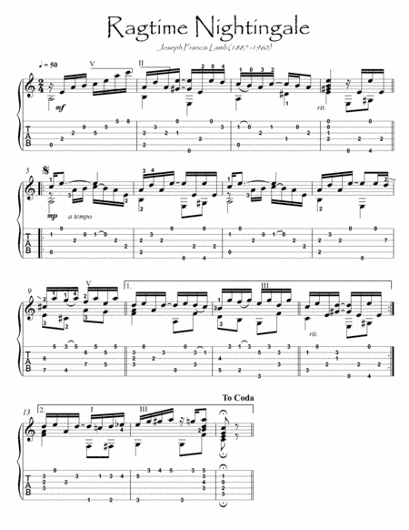 Nightingale Rag fingerstyle guitar (arr. PianoSheetNow)
