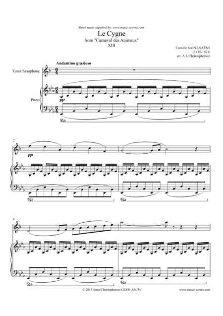 The Swan, or Le Cygne - Tenor Sax and Piano - Eb major (arr. Anne L Christopherson GRSM ARCM)