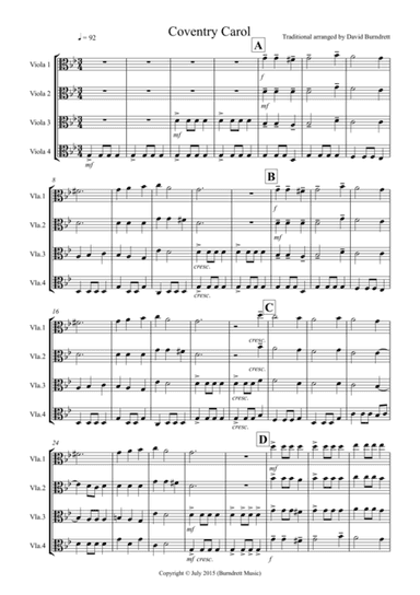 Coventry Carol for Viola Quartet (arr. David Burndrett)