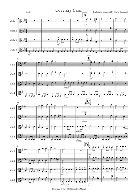 Coventry Carol for Viola Quartet (arr. David Burndrett)