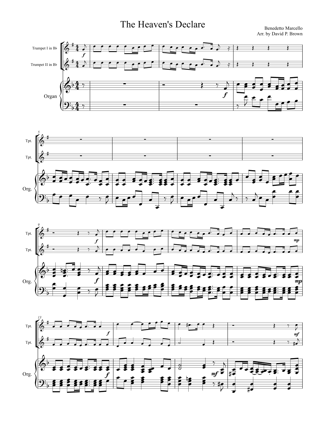 The Heaven's Declare for Two Trumpets and Organ (arr. David P. Brown)