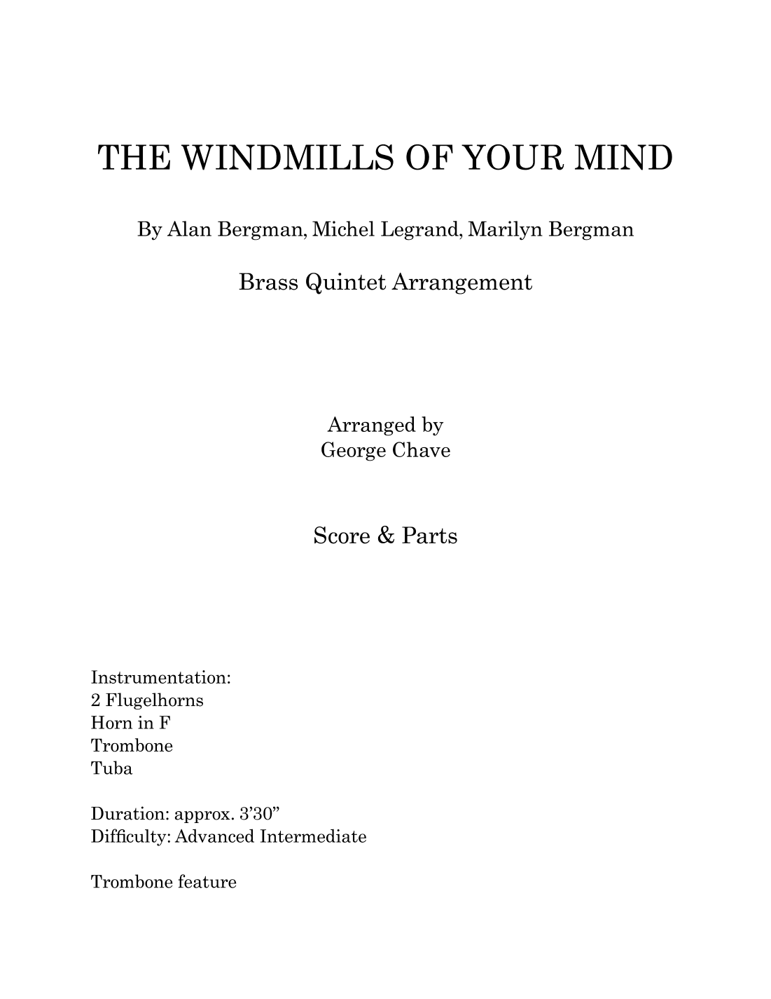 The Windmills Of Your Mind (arr. George B Chave)