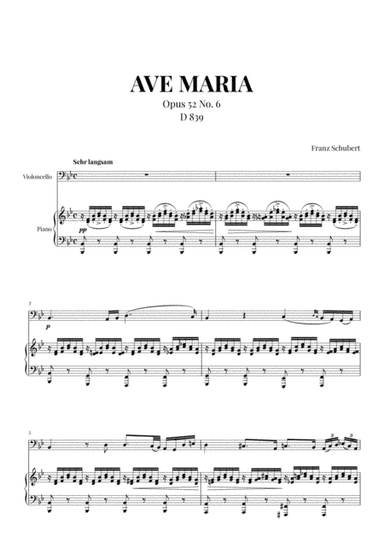 Ave Maria (Schubert) for Cello and Piano (arr. Cadenza Editions)