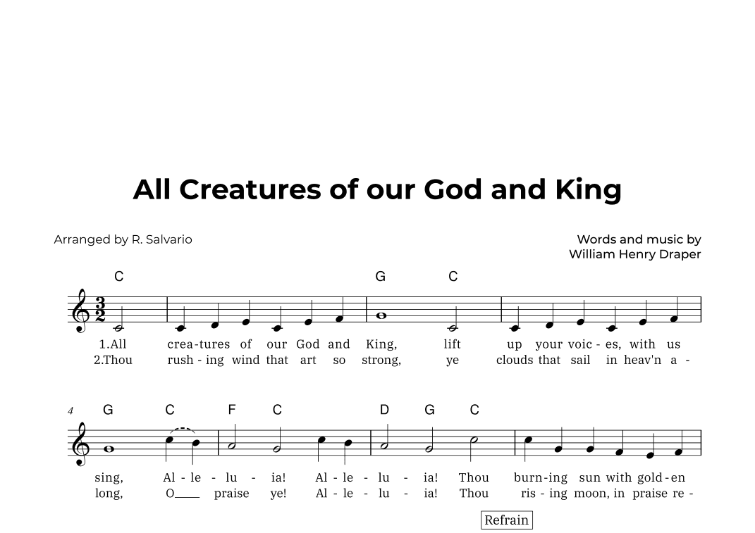 All Creatures of our God and King (Key of C Major) (arr. R. Salvario)