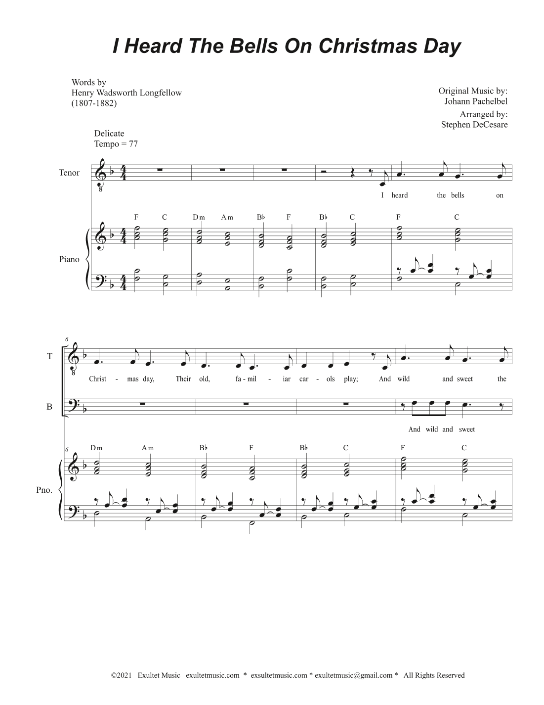 I Heard The Bells On Christmas Day (2-part choir - (TB) (arr. Stephen DeCesare)