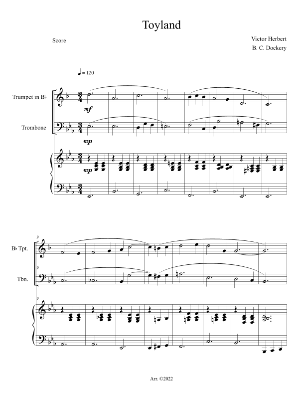Toyland (Trumpet and Trombone Duet with Piano Accompaniment) (arr. B. C. Dockery)