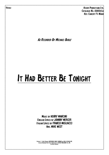 It Had Better Be Tonight (arr. Mike West)
