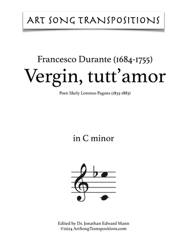 DURANTE: Vergin tutt'amor (transposed to C minor) (arr. ArtSongTranspositions.com)