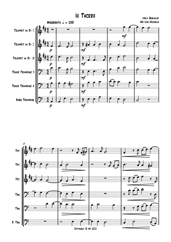 Io Tacero (arr. Ivan Michaels)