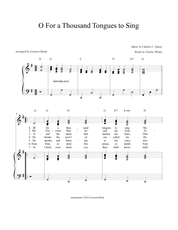 O For a Thousand Tongues to Sing (arr. Leonora Hardy)