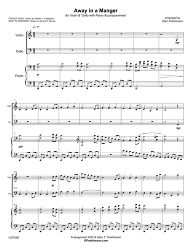 AWAY IN A MANGER for VIOLIN and CELLO with Piano Accompaniment (arr. Glen Poehlmann)