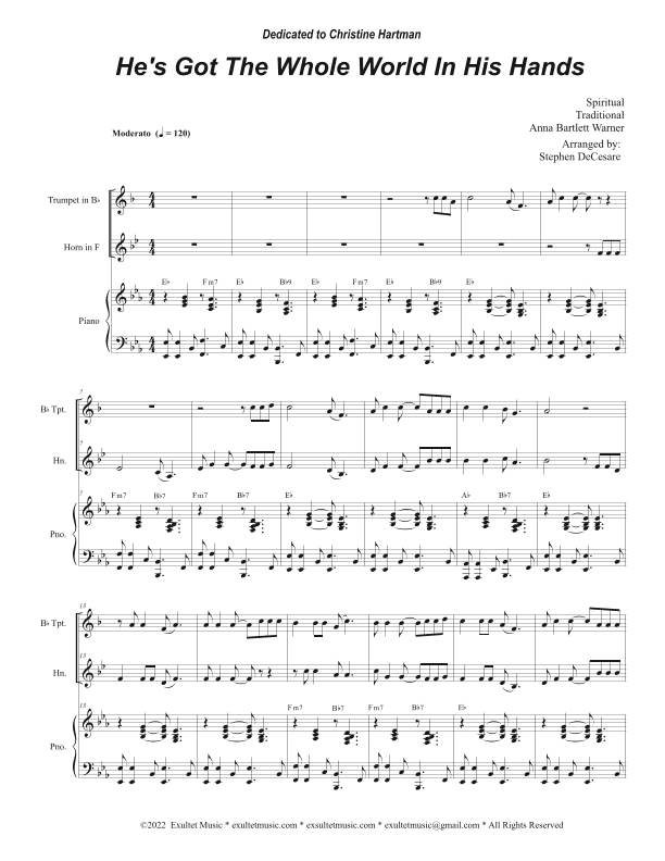 He's Got The Whole World In His Hands (Duet for Bb-Trumpet and French Horn) (arr. Stephen DeCesare)