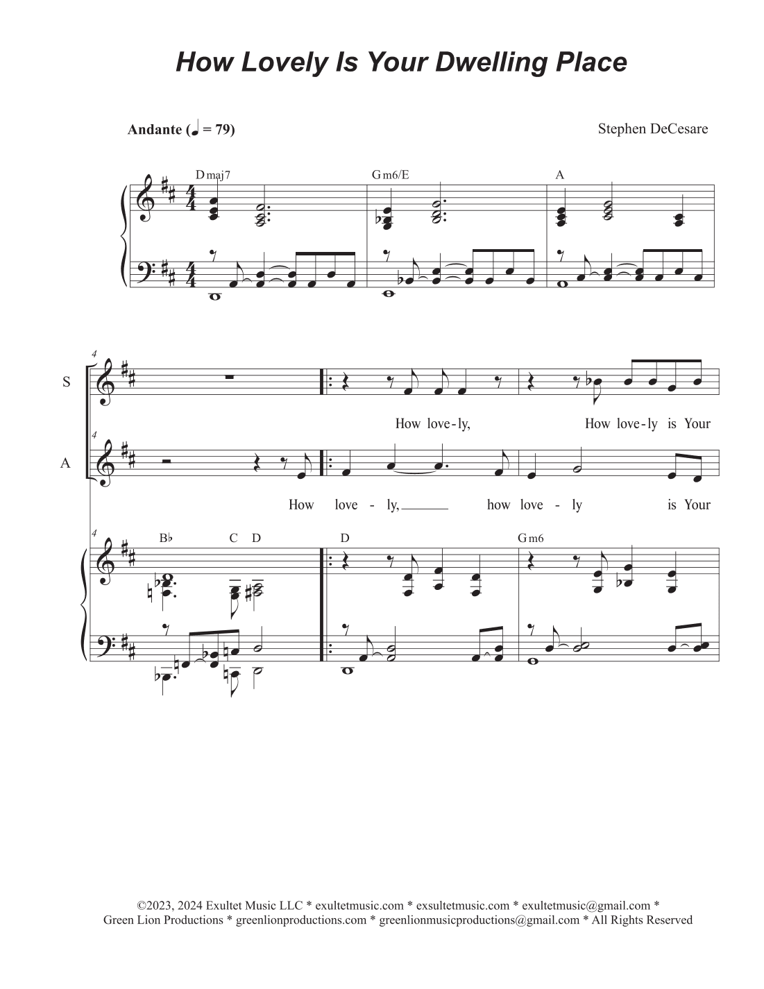 How Lovely Is Your Dwelling Place (Psalm 84) (Duet for Soprano and Alto solo)