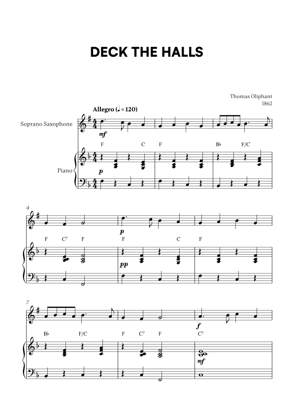 Deck the Halls (for Soprano Saxophone and Piano) (arr. Cadenza Editions)