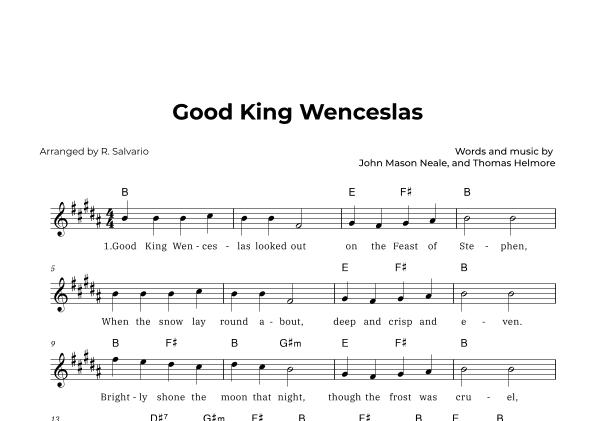 Good King Wenceslas (Key of B Major) (arr. R. Salvario)