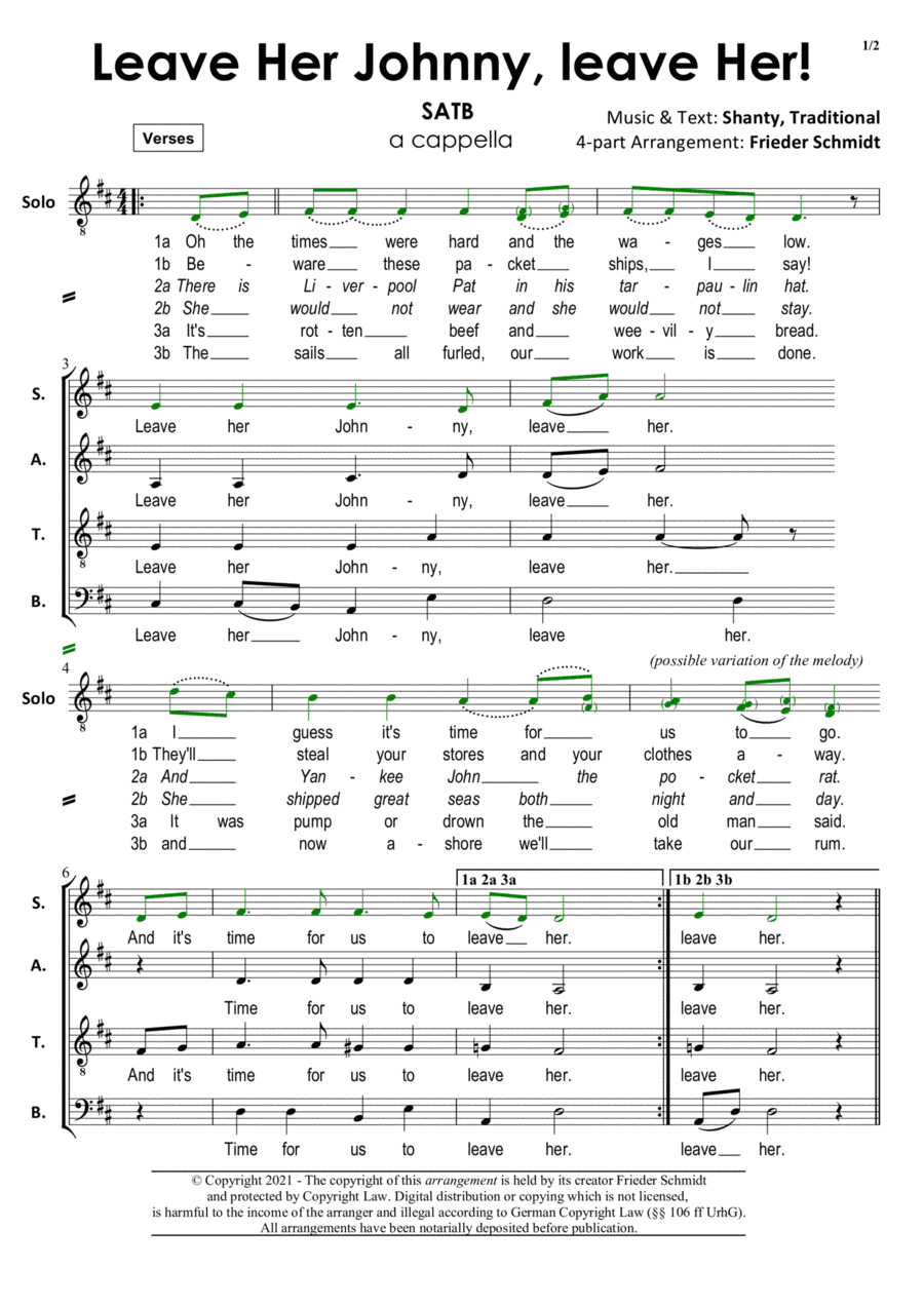 Leave her Johnny, leave her (arr. Frieder Schmidt)