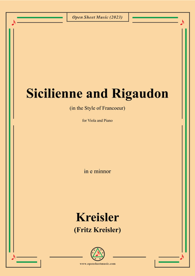 Kreisler-Sicilienne and Rigaudon,for Viola and Piano (arr. OSM Press)