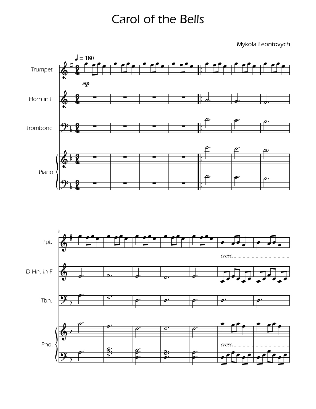 Carol of the Bells - Brass Trio w/ Piano (arr. Ygor Nunes)