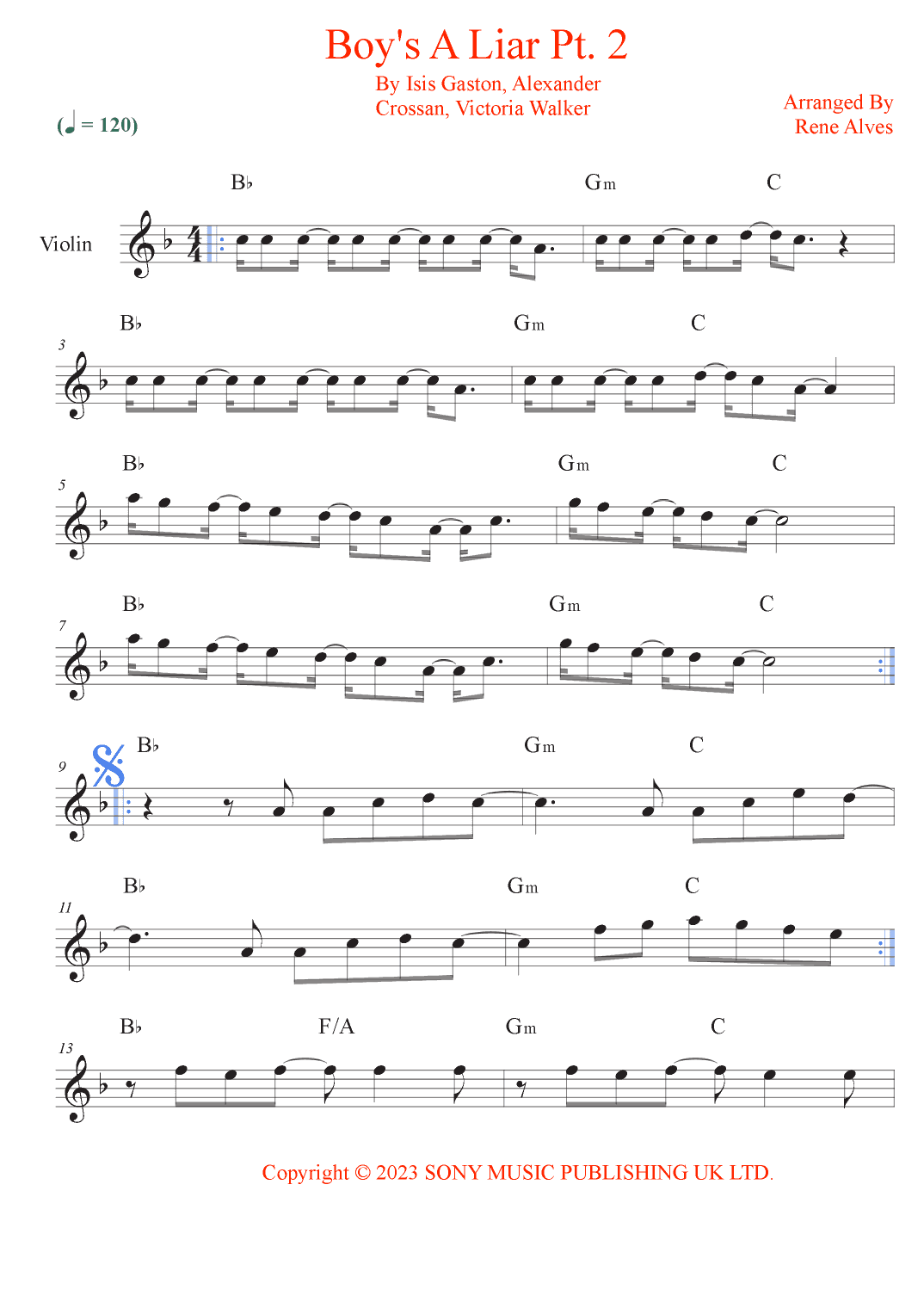 Boy's A Liar Pt. 2 (arr. Rene Alves)