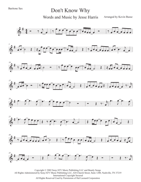 Don't Know Why (arr. Kevin Busse)