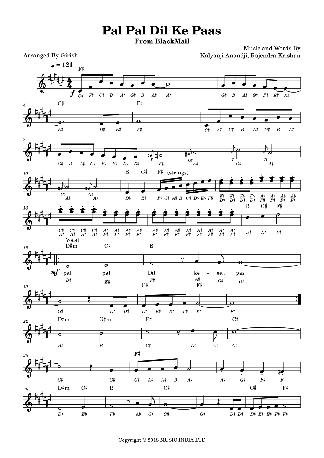 Pal Pal Dil Ke Paas (arr. Girish Kataria)