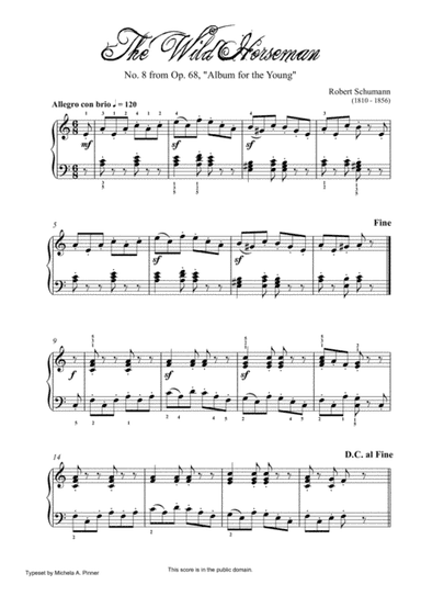 The Wild Horseman (Op. 68, No. 8) by R. Schumann (arr. Michela A. Pinner)