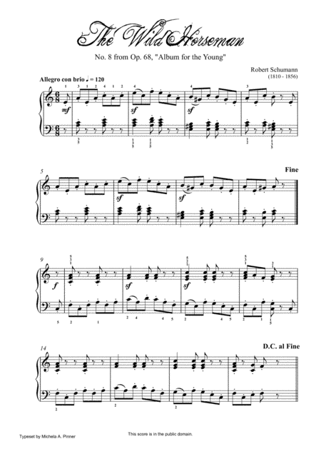 The Wild Horseman (Op. 68, No. 8) by R. Schumann (arr. Michela A. Pinner)